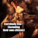 USA eating the World | USA
←; Everybody Else ↑
(including their own citizens) | image tagged in saturn goya | made w/ Imgflip meme maker