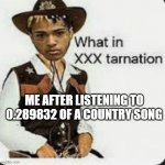 WHAT IN.... | ME AFTER LISTENING TO 0.289832 OF A COUNTRY SONG | image tagged in xxx | made w/ Imgflip meme maker