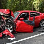 Crashed red car