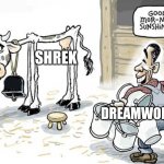 True | SHREK DREAMWORKS | image tagged in milking the cow | made w/ Imgflip meme maker