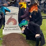 You will understand this Wings of Fire meme if you read book 1 | KESTREL; "YOU DRAGONETS ARE STILL USELESS" | image tagged in guy posing in front of grave | made w/ Imgflip meme maker