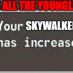 Your level has increased | KILLS ALL THE YOUNGLINGS; SKYWALKER | image tagged in your level has increased | made w/ Imgflip meme maker