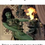 Gives you an A+ by day & dances for adults at night | When your 2nd grade teacher; Takes a night job to pay her bills | image tagged in orion slave girl,funny but true,dank | made w/ Imgflip meme maker