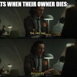 loki | CATS WHEN THEIR OWNER DIES: | image tagged in yes very sad anyway | made w/ Imgflip meme maker
