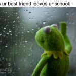 Damn :( | When ur best friend leaves ur school: | image tagged in kermit window | made w/ Imgflip meme maker