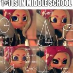 Funni | ME CALCULATING WHAT 1+1 IS IN MIDDLE SCHOOL | image tagged in octoling calculation,memes | made w/ Imgflip meme maker