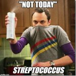 Strepto | "NOT TODAY"; STREPTOCOCCUS | image tagged in air freshener sheldon cooper | made w/ Imgflip meme maker