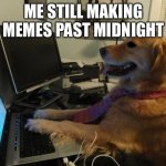 help me | ME STILL MAKING MEMES PAST MIDNIGHT | image tagged in dog behind a computer,funny,funny memes,fun | made w/ Imgflip meme maker