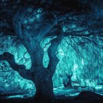 Blue lit forest