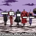 The end of WWII | NORWAY; UK; US; FRANCE; RUSSIA; The allie powers after defeating germany | image tagged in gifs,wwii,memes,jojo | made w/ Imgflip video-to-gif maker