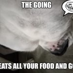 The Going | THE GOING; HE EATS ALL YOUR FOOD AND GOES | image tagged in the going | made w/ Imgflip meme maker