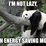 Spirit Amimal | I'M NOT LAZY, I'M IN ENERGY SAVING MODE... | image tagged in lazy panda | made w/ Imgflip meme maker