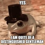 i made this meme template myself, feel free to use it | YES; I AM QUITE OF A DISTINGUISHED GENTLEMAN | image tagged in distinguished frog gentleman | made w/ Imgflip meme maker