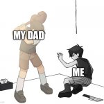 1983 | MY DAD; ME | image tagged in sunny beating omori with his violin | made w/ Imgflip meme maker