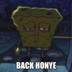 sad spongebob | BACK HONYE | image tagged in sad spongebob | made w/ Imgflip meme maker
