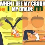 simp for crush MWAHAHA | WHEN I SEE MY CRUSH
MY BRAIN: | image tagged in simp s to the i to the m to the p,simp,crush,when you see your crush | made w/ Imgflip meme maker