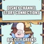 Disney Channel | DISNEY CHANNEL STORY CONNECTIONS; BIG CITY GREENS | image tagged in gravity falls | made w/ Imgflip meme maker