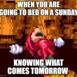 Knuckles Trying To Balance | WHEN YOU ARE GOING TO BED ON A SUNDAY; KNOWING WHAT COMES TOMORROW | image tagged in knuckles trying to balance | made w/ Imgflip meme maker