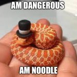 Danger noodle | AM DANGEROUS; AM NOODLE | image tagged in danger noodle | made w/ Imgflip meme maker