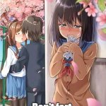 Holding on tight | Don't fart, Don't fart, DON'T FART! | image tagged in anime girl,hold fart,strong women,secret,hiding,crush | made w/ Imgflip meme maker