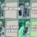 Dr.Coomer | military arrives; call for help; get killed by them; get killed by them | image tagged in gru plan half-life edition | made w/ Imgflip meme maker