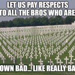 ww2 graves | LET US PAY RESPECTS TO ALL THE BROS WHO ARE; DOWN BAD... LIKE REALLY BAD | image tagged in ww2 graves | made w/ Imgflip meme maker