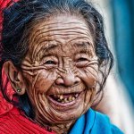 Old woman laughing