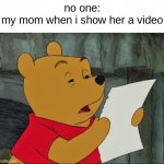 *squinting intensifies | no one:
my mom when i show her a video | image tagged in winnie the pooh squinting,relatable | made w/ Imgflip meme maker