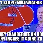 Weather man | DON'T BELIEVE MALE WEATHER MAN; THEY EXAGGERATE ON HOW MANY INCHES IT GOING TO BE | image tagged in weather man | made w/ Imgflip meme maker