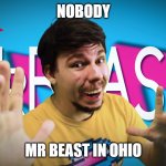 Mr. Beast in Ohio | NOBODY; MR BEAST IN OHIO | image tagged in mr beasssst,mr beast,ohio,dank,dank memes,trends | made w/ Imgflip meme maker