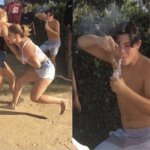 Man hitting a fat dab while women fight