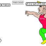 Vergin SnowSugarCookie Haters VS Chad SnowSugarCookie Fans | SNOWSUGARCOOKIE FANS; SNOWSUGARCOOKIE HATERS | image tagged in virgin and chad,stopthehate,stopthesnowsugarcookieabuse | made w/ Imgflip meme maker