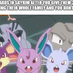 pokemon cunfusion | THE GUARDS IN SKYRIM AFTER YOU GIVE THEM 2 CENTS AFTER KILLING THEIR WHOLE FAMILY AND YOU DONT GO TO JAIL | image tagged in pokemon cunfusion | made w/ Imgflip meme maker