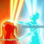 americans | biden supporters; trump supporters | image tagged in avatar the last airbender aang taking away ozai's bending | made w/ Imgflip meme maker