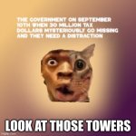 Goofy cat | LOOK AT THOSE TOWERS | image tagged in goofy cat man | made w/ Imgflip meme maker