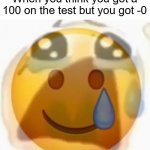 my grades are in the toilet rn | When you think you got a 100 on the test but you got -0 | image tagged in im okay but not really,memes | made w/ Imgflip meme maker