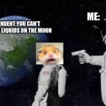 HApter | ME:; ATTENDENT:YOU CAN'T HAVE ANY LIQUIDS ON THE MOON | image tagged in hampter | made w/ Imgflip meme maker