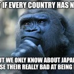 Wait, What? | WHAT IF EVERY COUNTRY HAS NINJAS BUT WE ONLY KNOW ABOUT JAPANS BECAUSE THEIR REALLY BAD AT BEING NINJAS | image tagged in deep thoughts | made w/ Imgflip meme maker
