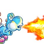 Light Blue Yoshi & baby Mario Blowing Fire