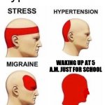 Types Of Stress | WAKING UP AT 5 A.M. JUST FOR SCHOOL | image tagged in types of stress | made w/ Imgflip meme maker