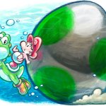 Green Yoshi & baby Mario Swimming with Mega Eggdozer