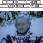 ice cold | ME WHEN I WAKE UP IN THE MORNING AND ITS BELOW 60 DEGREES: | image tagged in cold,funny,memes,if you read this tag you are cursed,morning,why did i make this | made w/ Imgflip meme maker
