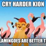 Garbage | CRY HARDER KION; THOSE FLAMINGOES ARE BETTER THAN YOU | image tagged in garbage,the lion guard,us-president-joe-biden | made w/ Imgflip meme maker