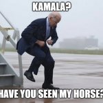 dancing joe | KAMALA? HAVE YOU SEEN MY HORSE? | image tagged in dancing joe | made w/ Imgflip meme maker