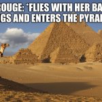 In Egypt… | ROUGE: *FLIES WITH HER BAT WINGS AND ENTERS THE PYRAMID* | image tagged in egypt | made w/ Imgflip meme maker