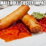 small roll | SMALL ROLL, COSTLY IMPACT | image tagged in roll | made w/ Imgflip meme maker