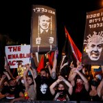 Israelis protesting the criminal fascist netanyahu