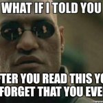 What If I Told You.... | AFTER YOU READ THIS YOU WILL FORGET THAT YOU EVER GAY | image tagged in what if i told you,fun,funny,gay jokes | made w/ Imgflip meme maker