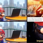 mario when the sonic the hedgehog 2 movie wins the kids choice awards: | image tagged in mario jumps off of a building | made w/ Imgflip meme maker