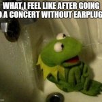 I thought I was literally gonna die X_X | WHAT I FEEL LIKE AFTER GOING TO A CONCERT WITHOUT EARPLUGS: | image tagged in kermit on shower | made w/ Imgflip meme maker